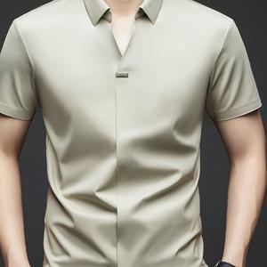 TEMU 2025 여름 신상 V넥 무봉제 리브드 자카드 남성용 티셔츠 - 시원하고 캐주얼한 외출용 - SINBOS