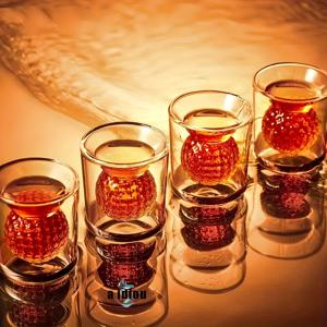 TEMU 골프공 모양 이중벽 단열 붕규산 유리컵, 마르티니 글라스, 술잔, 재미있는 이중벽 샷 글라스, 테킬라 글라스, 위스키 글라스, 와인 글라스, 불규칙한 창의적인 유리컵, 모히토, 주스, 브랜디, 와인, 샴페인, 사케용