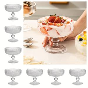 TEMU 유리 그릇 세트 4/8개, 투명 파르페 컵, 선데이·과일·샐러드·칵테일용 발받침 디저트 컵