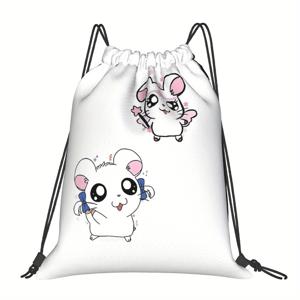 TEMU 베조우 햄타로 만화 캐릭터 드로스트링 백팩 - 귀여운 디자인, 내구성 있는 소프트 쉘 & 조절 가능한 끈 잠금장치, 학교/여행/스포츠용 (혼합 컬러), 실용적인 포켓 디자인, 학생 필수품, 튼튼한 소재, 다중 포켓 가방, 애니메이션 팬을 위한 멀티포켓 백