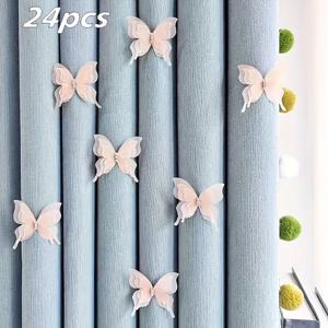 TEMU 24팩 시어 레이스 커튼 나비 장식 핀온 클립 - 화이트 & 핑크 레이어드 툴 창문 패널 참, DIY 문 & 커튼, 결혼식용 (접착제 필요 없음)