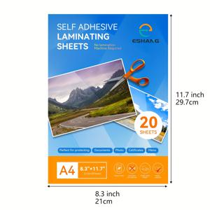TEMU 20장 자체 접착 냉간 라미네이팅 시트 - 열/기계 없음, 자체 밀봉 파우치, 즉석 광택, ID 배지, 명함, 사진, 증명서, A4 사이즈, DIY 라미네이터 (없음)
