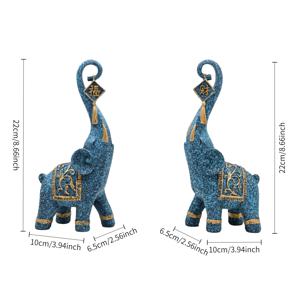 TEMU 파란색 코끼리 조각상 2개 세트 - 추상적인 빈티지 스타일의 레진 피규어, 골드 액센트, 가정 및 사무실 장식에 적합, 전기 불필요, 거실, 데스크탑 및 책장 장식에 이상적, 홈 데코용 코끼리 테마