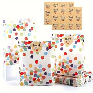 TEMU 24개 폴카 도트 크라프트지 선물 가방 세트 (감사 스티커 포함) – 생일, 결혼식, 크리스마스 행사, 졸업식, 휴일 모임용 내구성 있는 PP 코팅 답례품 봉투 및 장식용 포장 용품