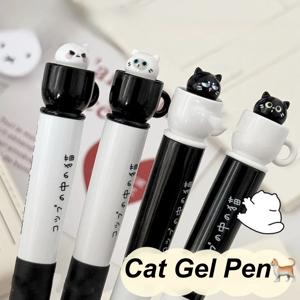 TEMU 4개입 고양이 테마 리트랙터블 젤 펜 (0.5mm 부드러운 검정 잉크), 회전식 재미있는 디자인, 학생, 사무직 근로자, 저널링에 적합, 사무직 전문가, 학생 노트, 저널링 및 여성용 데일리 출퇴근 선물로 완벽