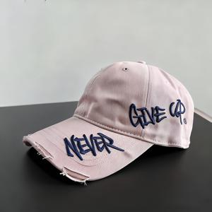 TEMU 1개 여성용 디스트레스드 브림 야구 모자, 곡선 비저 및 측면 자수 - 가벼운 사계절 스트리트 스타일 스냅백 모자