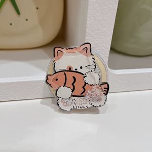 TEMU 고양이가 물고기를 잡고 있는 삽화 마그네틱 스탠드, Apple 14 PLUS/16E 폰 케이스에 적합, 16 PRO MAX/13 PRO/12 Mini 호환, 귀여움, 큰 구멍 XR/11/15에도 맞음, 만화 스타일, 새로운 모델 856