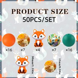 TEMU 빈티지 꽃무늬가 있는 오렌지 여우 실리콘 구슬 세트 15개/50개, 가을/겨울용 주얼리 제작을 위한 오렌지 터콰이즈 색상 조합, 귀걸이, 목걸이, 가방, 열쇠고리, 펜, 휴대폰 이어피스, 메이크업 브러시용 DIY 액세서리 - 이상적인 선택