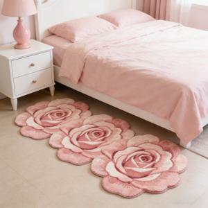 TEMU 900g 인조 캐시미어 모조털 1개 프렌치 스타일 비정형 꽃무늬 거실 소파 러너 러그, INS 스타일 핑크색 침실 장식용 침대 옆 러그, 폭신폭신하고 부드러운 베이 윈도우 플러시 카펫, 가정용 세탁 가능 미끄럼 방지 욕실 매트