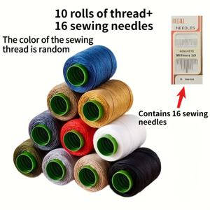 TEMU 26개 세트 (두꺼운 실 10개 + 재봉 바늘 16개) - 청바지, 담요, 백팩, 두꺼운 원단에 이상적 - 스풀 및 캡 포함 올인원 재봉 키트, Juki 및 산업용 재봉틀과 호환 - DIY, 재봉, 긴급 수리에 완벽 - 선명한 색상 - 데님 재봉 실, 고강도 재봉 실, 재봉용 공예 나일론 실, 재봉 도구
