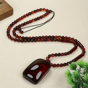 TEMU 스타일 천연 호박 목걸이 - 2월 탄생석 선물, 일상 착용, 스승의 날, 졸업식, 생일 및 특별한 날을 위한 우아한 액세서리