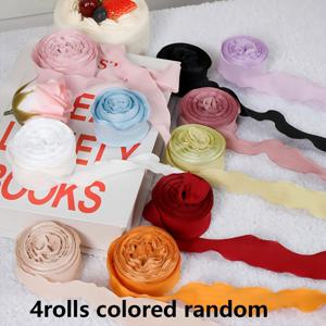 TEMU 4롤, 각 롤당 40야드, 핸드메이드 엣지의 쉬폰 리본, 웨딩 초대장, 선물 포장, 생일 축하, 신부 부케 장식에 적합