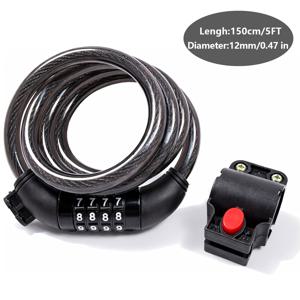 TEMU 5ft 자전거 자물쇠, 4자리 재설정 가능 번호 조합 보안 자물쇠, 스쿠터, 전기 자전거, 사이클용 1/2인치 고강도 자전거 자물쇠 케이블, 자전거 패드락, 자전거 보안