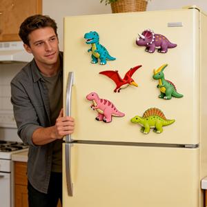 TEMU 냉장고, 식기세척기, 자동차 장식용 공룡 자석 6개 세트 - 교육용 공룡 차트가 포함된 아크릴, 방을 위한 색상 코드, 선물용 (팁 없음)