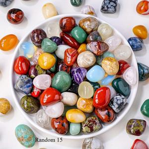 TEMU 보석 및 광물 컬렉션 15개 - DIY 공예, 주얼리 제작, 수족관 장식용으로 적합한 30종 이상의 벌크 암석, 타ंब러드 수정 조각, 가정 장식용 레트로 식물학적 가보 암석 컬렉션, 휴일 선물용(크리스마스/밸런타인데이)