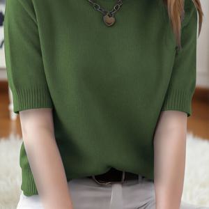 TEMU 여성용 빈티지 홈 패브릭 풀오버 스웨터, 라운드 넥 반팔, 부드럽고 편안한 신축성 있는 파자마 상의