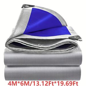 TEMU 헤비 듀티 방수 타포린, 천, UV 및 내후성 다용도 타포린, 금속 버클 및 강화된 가장자리 포함, 내구성 플라스틱 커버, 은색 및 파란색, 캠핑, 차량에 적합