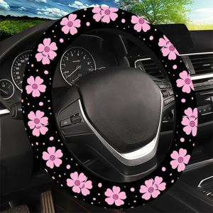 TEMU 1개 핑크 꽃 & 도트 핸들 커버 | 귀여운 스타일, SUV & 자동차 범용, 사계절 사용, 오래 지속되는 내구성, 미끄럼 방지, 간편한 설치, 내부 링 없음, 차량 내부 액세서리 | 재미있는 디자인. 12.1QWA-271