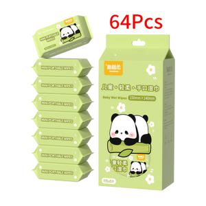 TEMU 64개 미니 휴대용 물티슈, 무알콜 일회용 물티슈, 여행용, 외출용, 남녀 공용, 애완동물 안전, 완벽한 선물용, 귀여운 판다 패턴