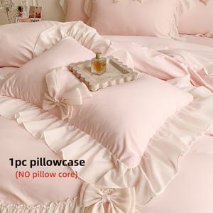 TEMU 1개 보우 타이 베개 커버 - 부드럽고 통기성이 좋으며 세탁기 사용 가능, 사계절 사용 가능, 침대, 소파 또는 홈 데코에 적합, 폴리에스터 베개 커버