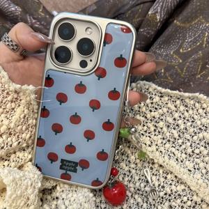 TEMU 휴대폰 케이스 - 풀 커버 토마토 패턴 프로스트 소프트 폰 케이스, 은색 테두리, 아이폰 16 16Pro 16Pro Max 15 15Pro 15Promax14 14Pro 14Promax13 13Pro 13Promax12 12Pro 12 11 호환