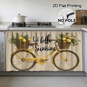 TEMU 2D 플랫 - 2D 플랫 - 1개 노란색 자전거 레몬 커튼 | 빠른 설치 로드 포켓 디자인, 세탁기 사용 가능한 폴리에스터 원단, 사계절 적합, 거실, 현관, 싱크대 부근 장식을 위한 트렌디한 홈 액세서리