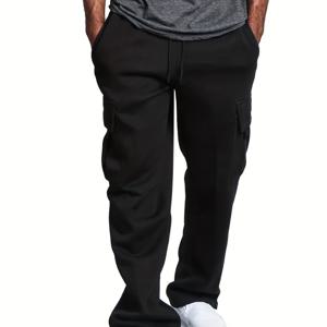TEMU 남성용 스웨트팬츠, 카고 팬츠, 긴 바지 - 안감 두꺼운, 보온, 방한 기능, 약간 신축성, 부드럽고 피부 친화적, 보풀 방지, 탄력 있는 허리밴드, 드로스트링, 커프드 밑단, 핏, 다용도 착용, 루즈핏, 다수의 포켓, 스트리트 스타일, 스포츠, 캐주얼, 트렌디, 다용도, 사이즈 S-4XL