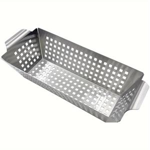 TEMU 다용도 스테인리스 스틸 그릴 바스켓 - 야채, 치킨 윙, 케밥 등에 완벽 - 야외 요리용 튼튼한 바비큐 액세서리, 야외 그릴용 그릴 액세서리