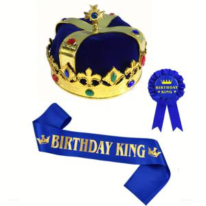 TEMU 생일 축하용 3개 세트 생일 킹 왕관 (배지, 서스, 모자 포함), 클립형 의식 배지가 있는 남성 생일 장식에 이상적
