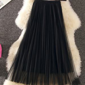 TEMU 메쉬 스커트 여성 봄/가을 한국 스타일 인품 A라인 힙 커버 플리츠 스커트 드레이프 소형 여성용 얀 스커트
