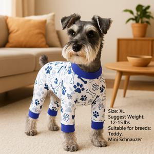 TEMU 1개 귀여운 발바닥 & 뼈 무늬 강아지 잠옷 점프수트 - 소형/중형견 및 고양이용 통기성 민소매 바디슈트, 봄 여름 가을 의류, 간편 슬립온 애완동물 옷, 개와 고양이를 위한 편안한 피자마, 재미있는 펫웨어