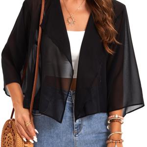 TEMU 여성용 캐주얼 기모노, 여름 탑 숏 슈가 카디건 쉬폰 볼레로 자켓 여성 의류