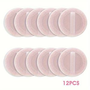 TEMU 12개 핑크 순수 퍼프 리본 포함, 원형 소형 플록 퍼프, 루스 파우더 및 스타일링 파우더용, 화장품 퍼프, 메이크업 퍼프 패드 및 메이크업 벨트, 모든 피부 타입에 적합, 편안하고 자극 없음