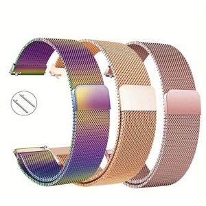 TEMU 밀라니 스테인리스 스틸 시계 밴드 3개 세트. 삼성 워치4 및 화웨이 GTR2에 적합하며 12mm에서 22mm 사이즈로 제공됩니다. 이 캐주얼 패션 추가는 화웨이, 삼성, 샤오미, 화미, 그리고 가르민 시계와 호환됩니다.