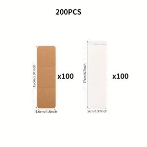 TEMU 200개 크라프트 종이 책갈피 클립 세트 (투명 자체 접착 백 포함), 빈 책갈피 디스플레이 카드 커버, 패션 우드 주얼리 제작 도구