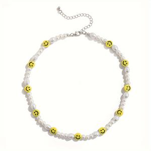 TEMU 클래식 힙합 스타일 수제 핸드 비즈 페이스 목걸이, 니치 쇄골 체인. 커플이 일상이나 휴가에 착용하기 좋은 심플하고 스타일리시한 숏 목걸이