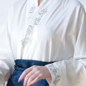 TEMU 여성 자수 한푸 화이트 비행기 슬리브 중국 스타일 캐주얼 탑