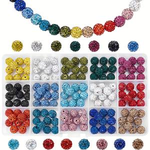 TEMU 150개 이상의 생생한 라인스톤 비즈 – 주얼리 제작, 공예 및 크리스마스 장식을 위한 폴리머 클레이 비즈 – 15가지 색상, 10mm 크기, 팔찌, 목걸이, 귀걸이 및 공예 용품에 적합