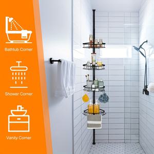 TEMU 욕실 코너 메탈 샤워 랙, 평면 철사 수납 바구니, 4단 수납 바구니, 빠른 설치를 위한 텔레스코픽 로드, 스프레이 페인팅 녹 방지 욕실 수납 랙, 샤워 젤, 샴푸, 화장품, 편리한 수납, 샤워 캐디