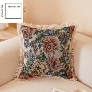 TEMU 미국 스타일 라이트 럭셔리 베개커버, 거실 및 침실용 대형 소파 쿠션, 침대 머리받침, 베이 윈도우 꽃무늬 등받이 쿠션, 탈부착 및 세탁 가능, 내부 쿠션 미포함, 1개