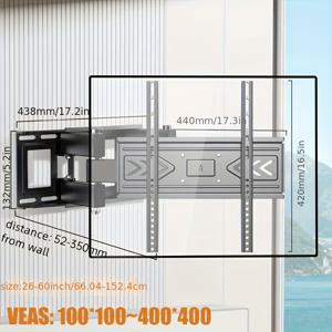 TEMU 32-75인치 TV에 대한 VESA 600x400mm & 110 파운드까지의 탄소강 풀 모션 아티큐레이팅 TV 월 마운트 - 조절 가능한 높이, 튼튼한 디자인, 쉬운 설치, 벽걸이 TV 스탠드, 홈 시어터 업그레이드, 현대적인 스타일, 내구성 있는 구조, 홈 엔터테인먼트, 현대적인 거실, 세련된 마감, 신뢰성 있는 성능, 홈 데코레이터
