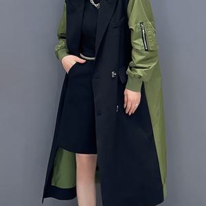 TEMU 일본식 수트에서 영감을 받은 캐주얼 롱 트렌치 코트, 컬러 블록과 루즈한 가디건 스타일 디자인