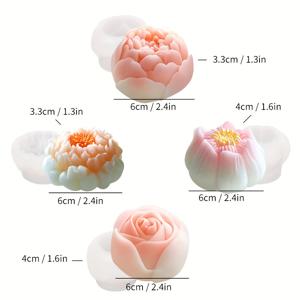 TEMU 꽃 실리콘 몰드 세트 4개, 장미, 연꽃, 히비스커스, 모란용 - 양초, 레진 등에 이상적