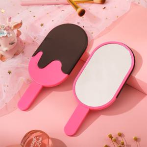 TEMU 1개 귀여운 초콜릿 디자인 휴대용 메이크업 거울 – 휴대용, 배터리 필요 없음, 플라스틱 프레임, 만화 테마, 광택 마감, 학생 및 이동 중 미용에 완벽