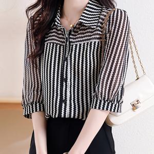 TEMU 프렌치 패치워크 반팔 셔츠 여성용 패치워크 신상 디자인 니치 패션 출퇴근복 다용도 탑