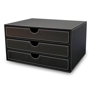 TEMU 블랙 PU 플레인 직조 가로형 3단 서랍 파일 캐비닛 사무실 A4 파일 보관함 잡지 랙 파일 홀더