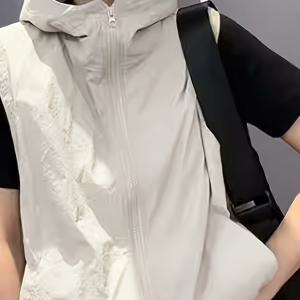 TEMU 여성용 캐주얼 가볍고 편안한 솔리드 컬러 후드 집업 조끼, 더블 포켓 디자인