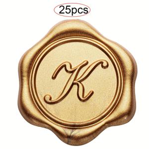 TEMU 25/30개입 초기 알파벳 접착 왁스 스티커, 문자 (A B D F G H J K L M N P R U V) 왁스 스티커 봉투 봉인 스티커 봉투 자체 접착 골드 스티커 웨딩 파티 생일 크리스마스용