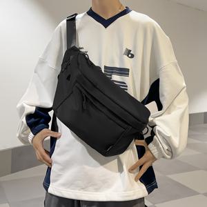 TEMU 내구성 강한 여성용 캐주얼 솔리드 컬러 대용량 벨트백 - 데일리 커뮤트를 위한 스타일리시 허리 가방, 블랙/화이트 패브릭 체스트 백 조절 가능한 스트랩 & 지퍼 클로저, 다용도 숄더백 | 디자인 | 패브릭 소재