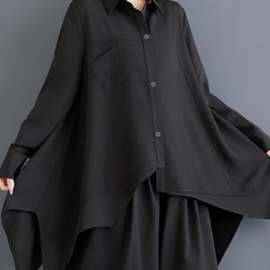 TEMU 일본 스타일 캐주얼 블랙 트렌치 코트, 디자인 포인트, 비정형 셔츠, 루즈 라펠, 편안한 탑